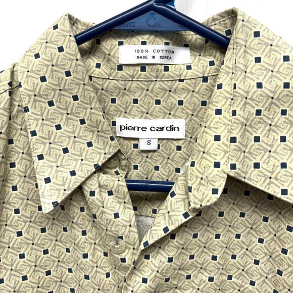 Pierre Cardin Men's Button Down Shirt, NWT, Beige and Black Pattern, Size S - Picture 2 of 4
